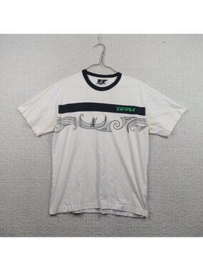 Y2K Teri Maori Tribal Flames Style Graphic Skate Surf Men Sz M White Vintage